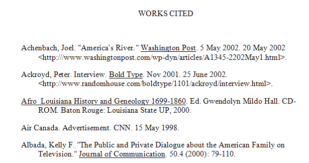 sample of a Works Cited page created by Easy Bibliography