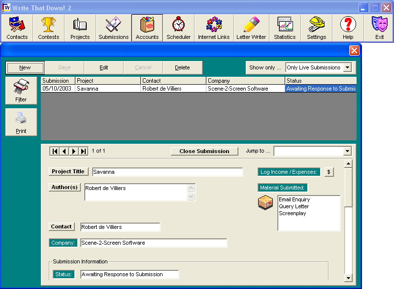 Contact Submissions Screenshot
